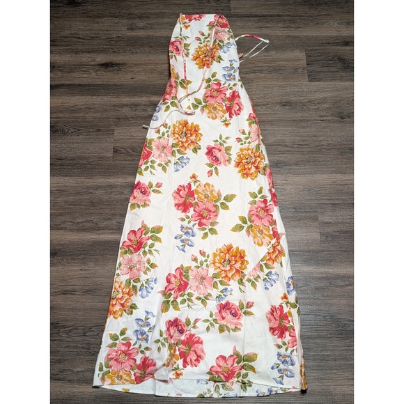 Reformation Dresses & Skirts - Reformation Selia Linen Dress Floral Halter Maxi Dress White Pink Orange XS NWT
